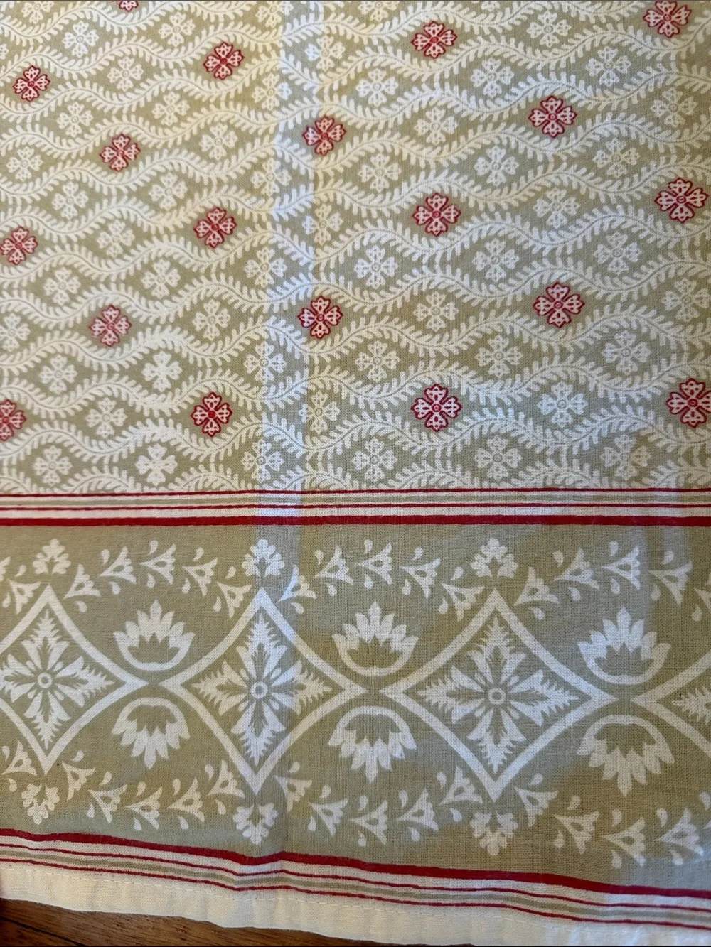 Vintage Williams Sonoma Christmas Block Print Cotton Tablecloth 70x70 Holiday
